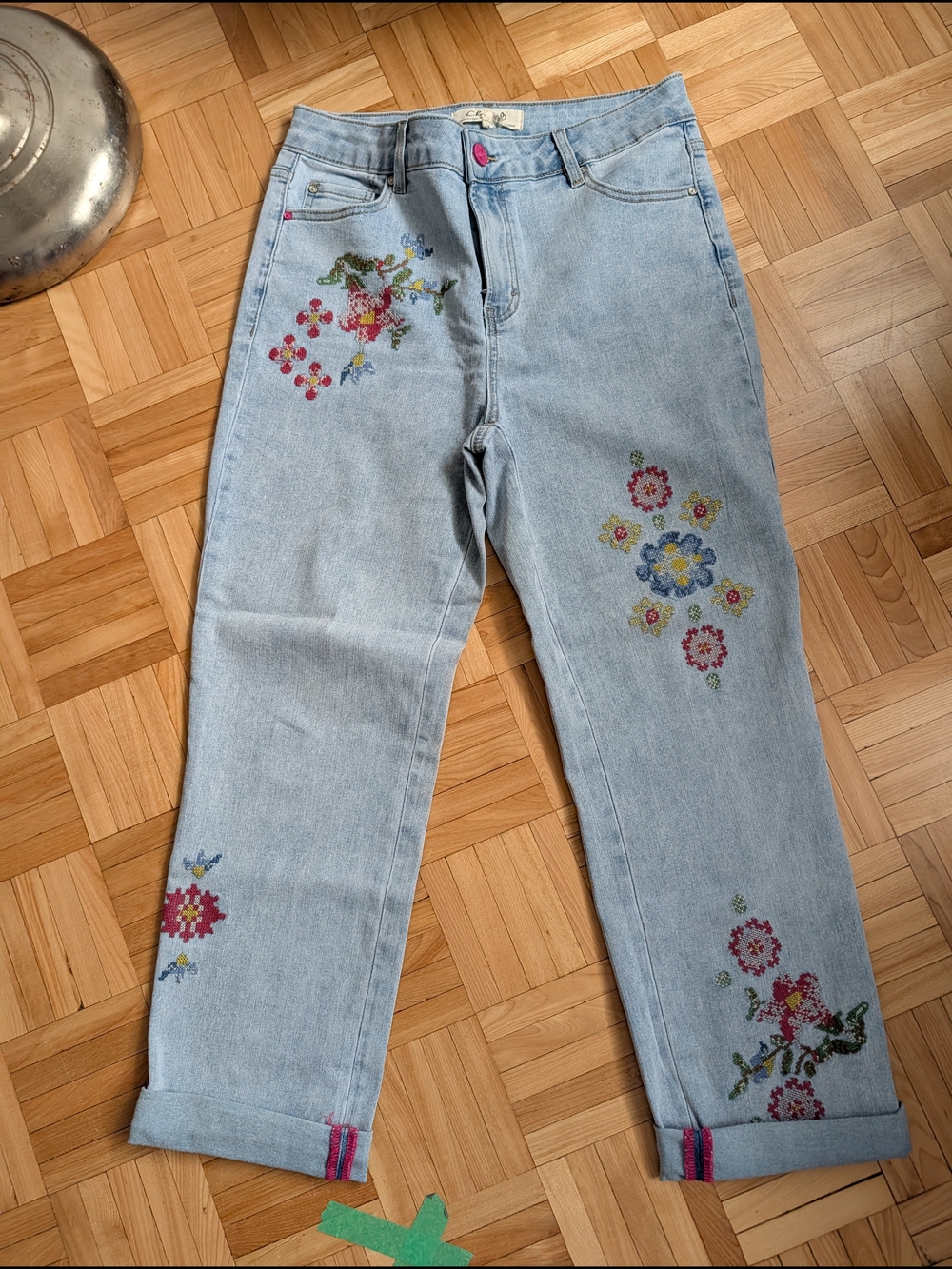 CHARLIE B Light Blue Embroidered Boyfriend Jeans